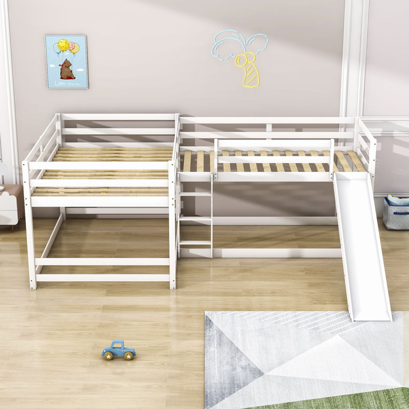 Harriet Bee Faso LShaped Quad Wood Bunk Bed, Full over Full and Twin